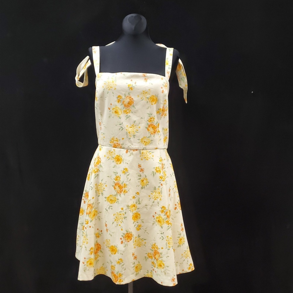 Zara Country‎ Floral Apron Dress Size XL Yellow Cowgirl Square Neck Sundress